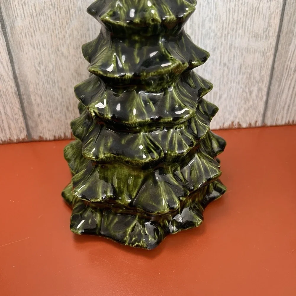 Vintage Handmade Ceramic Large Green Pine Tree Christmas MCM Green‎ Drip 8.5'
